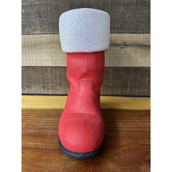 Ceramic Handpainted Santa Boot Glitter Top Planter 9” Tall - Picture 4 of 6